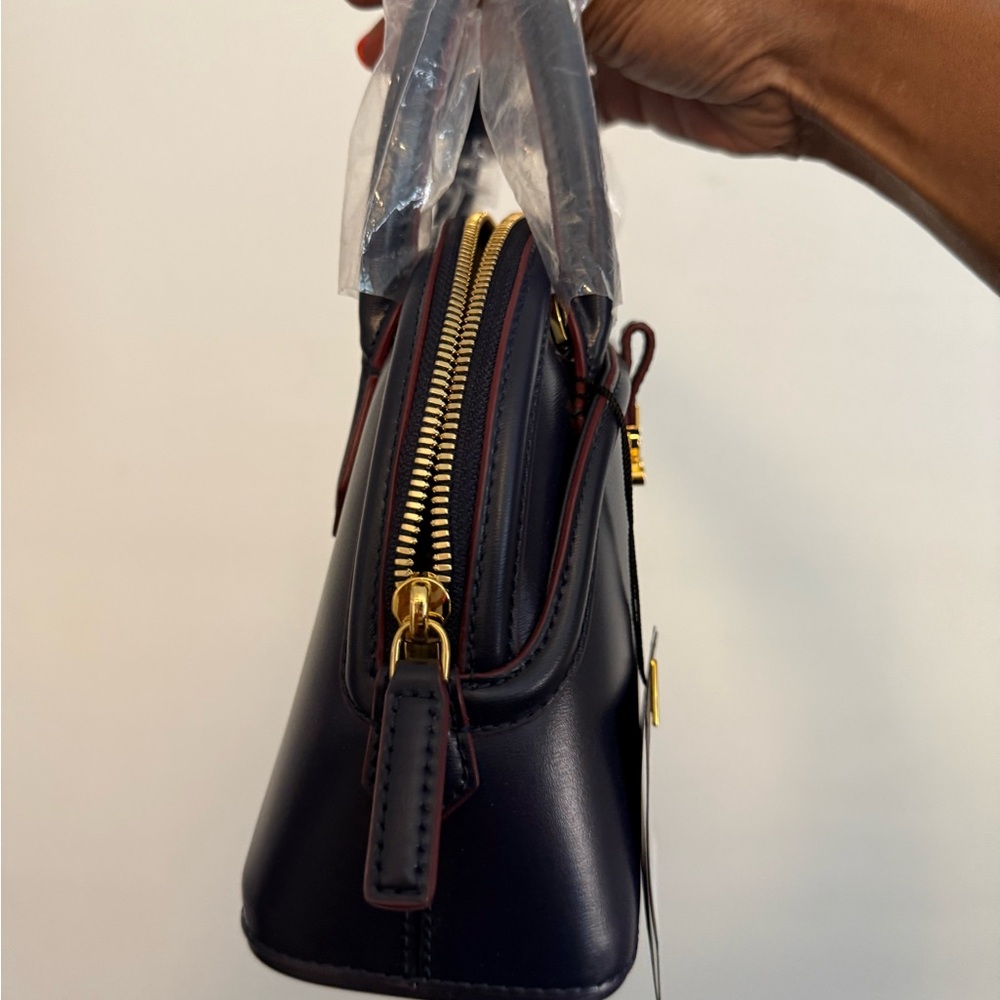 MCM Navy Blue Crossbody Dome Satchel with Gold Hardware - Picture 5 of 7